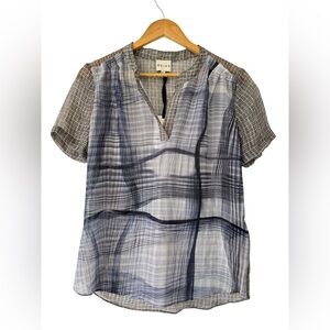 REISS silk sheer, short-sleeved blouse